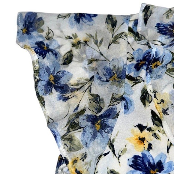 Perseption Concept Floral Ruffle Blouse Button Down Top Short Sleeve Size L‎ - Picture 12 of 16